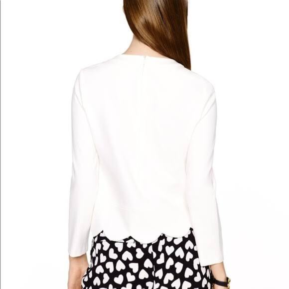 Kate Spade Women's Scalloped Long Sleeve Cropped Sweater in White Size 0 - Picture 2 of 6